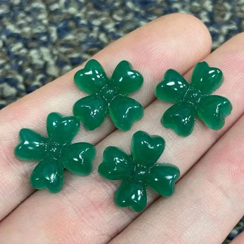 4 Vintage Green Jadeite Flower Glass Cabochons