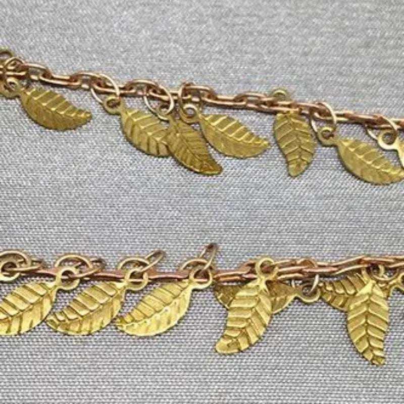 1 Foot Vintage Brass Jewelry Chain Leaf Charms