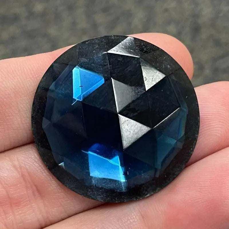 1 Vintage Blue Midnight German Faceted Glass Cabochon
