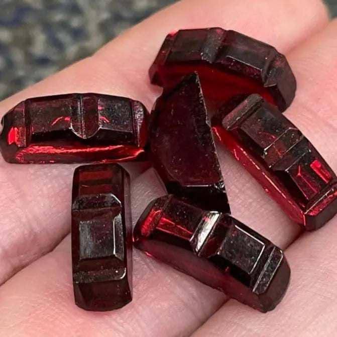 6 Vintage Red German Deco Glass Cabochons