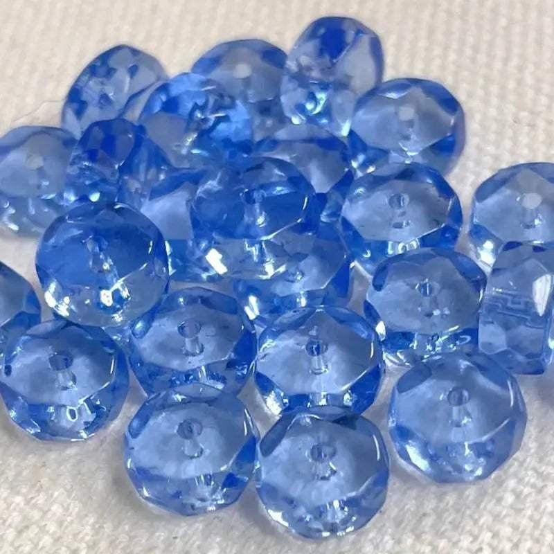 50 Vintage Blue Sapphire Czech Heishi Rondelle Glass Beads