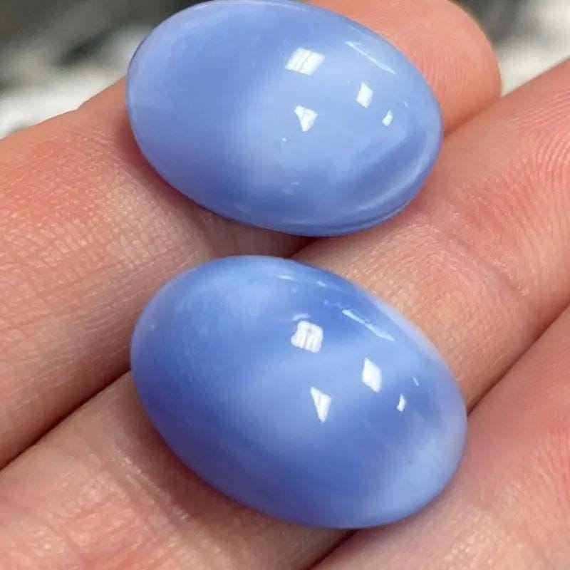 4 Vintage Blue Silky Oval Glass Cabochons