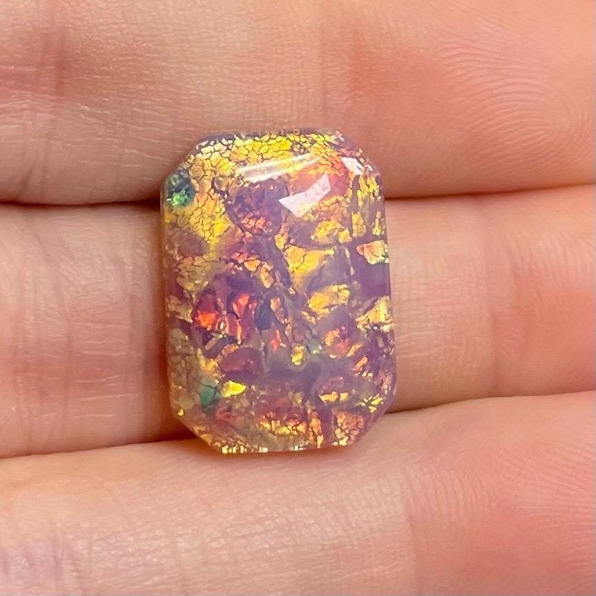 2 Vintage Fire Opal Octagon Glass Cabochons