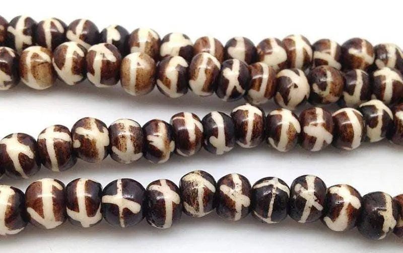 20 Vintage Brown Bone Round Beads