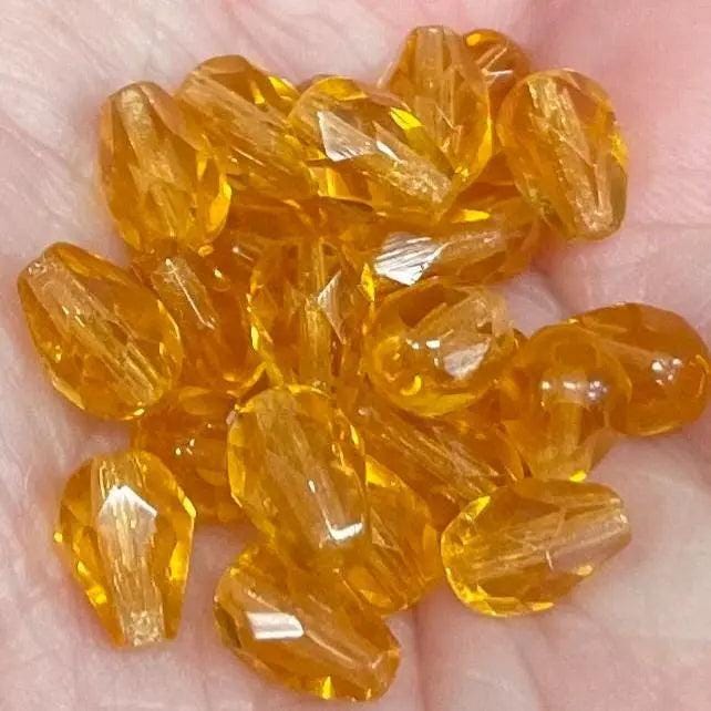 25 Vintage Topaz Czech Teardrop Faceted Glass Beads