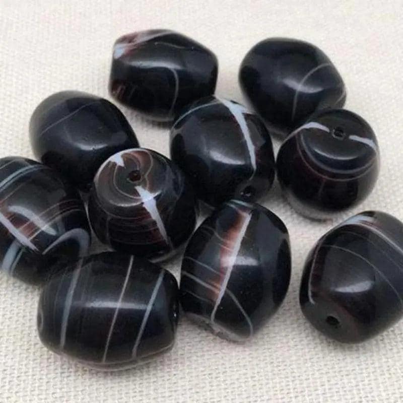 4 Vintage Brown Dark Czech Striped Oval Glass Beads