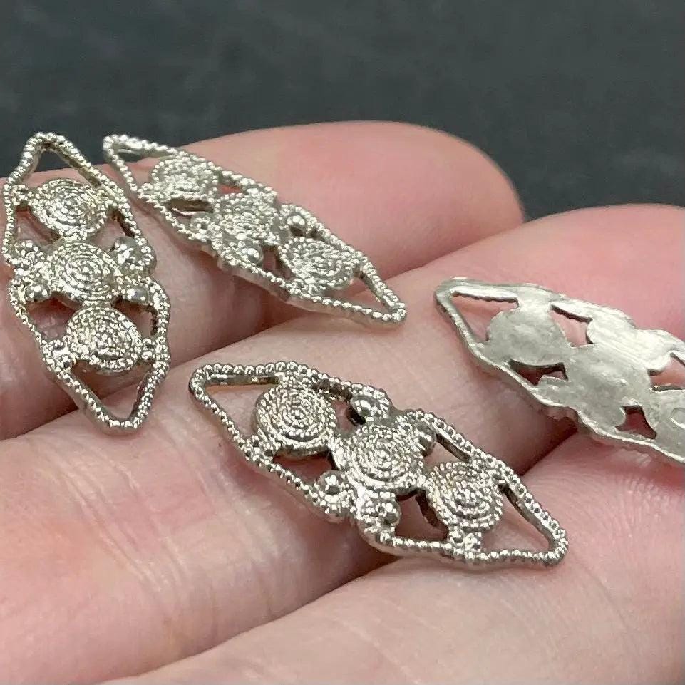 10 Vintage Silver Plated Fancy Silver Metal Links