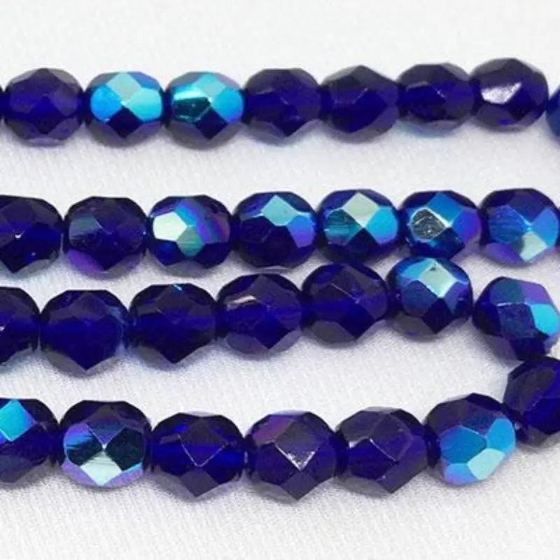 100 Blue Cobalt AB Czech Fire Polished Glass Beads