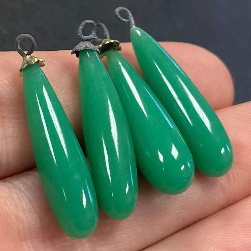 4 Vintage Green Jadeite Japan Glass Pendants