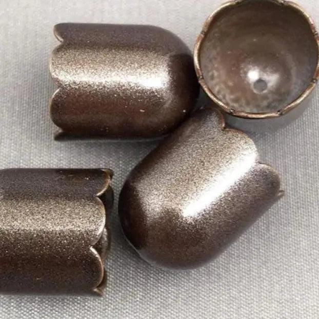 8 Vintage Brown Metallic French Metal Bead Caps