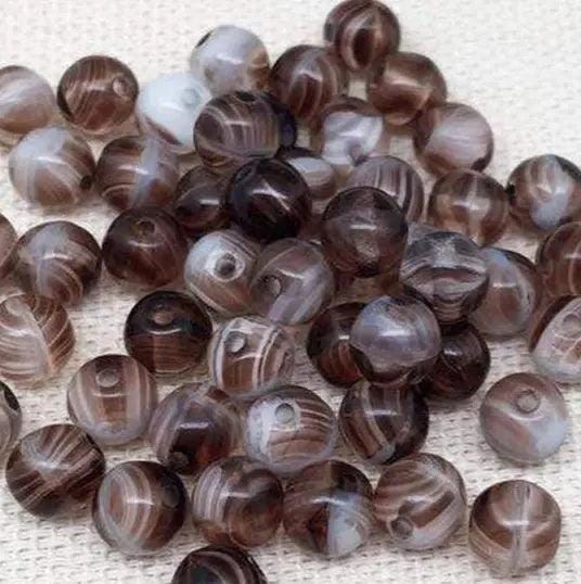 100 Vintage Brown Striped Czech Round Glass Beads