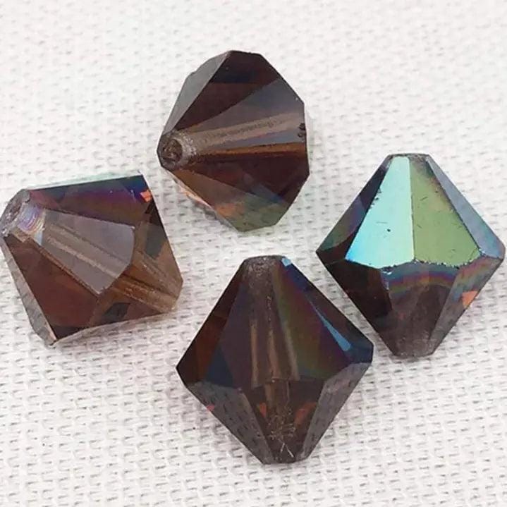 4 Vintage Brown AB Czech Bicone Glass Beads