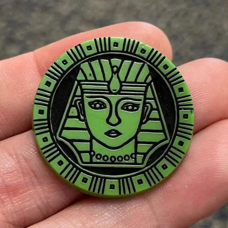 2 Vintage Green Czech Egyptian King Round Glass Cabochons