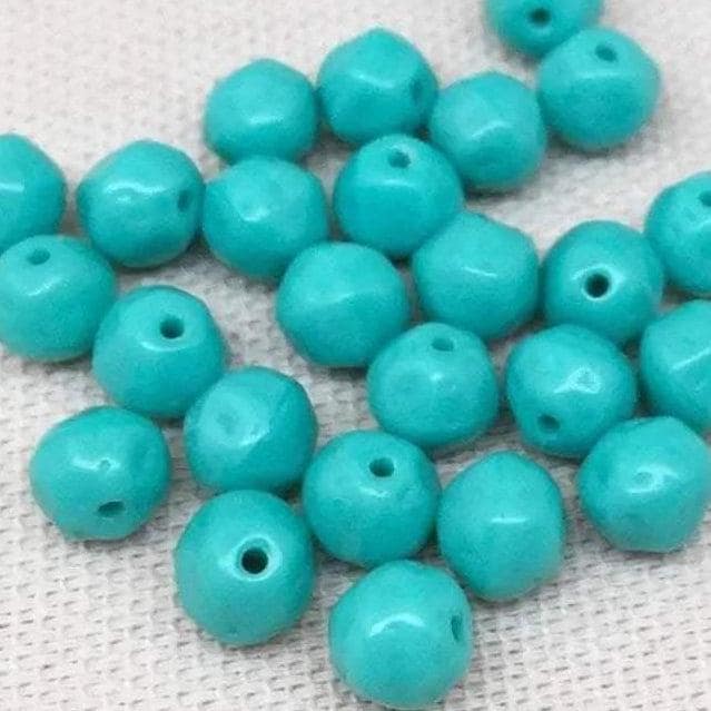 50 Vintage Green Teal Czech Baroque Round Glass Beads