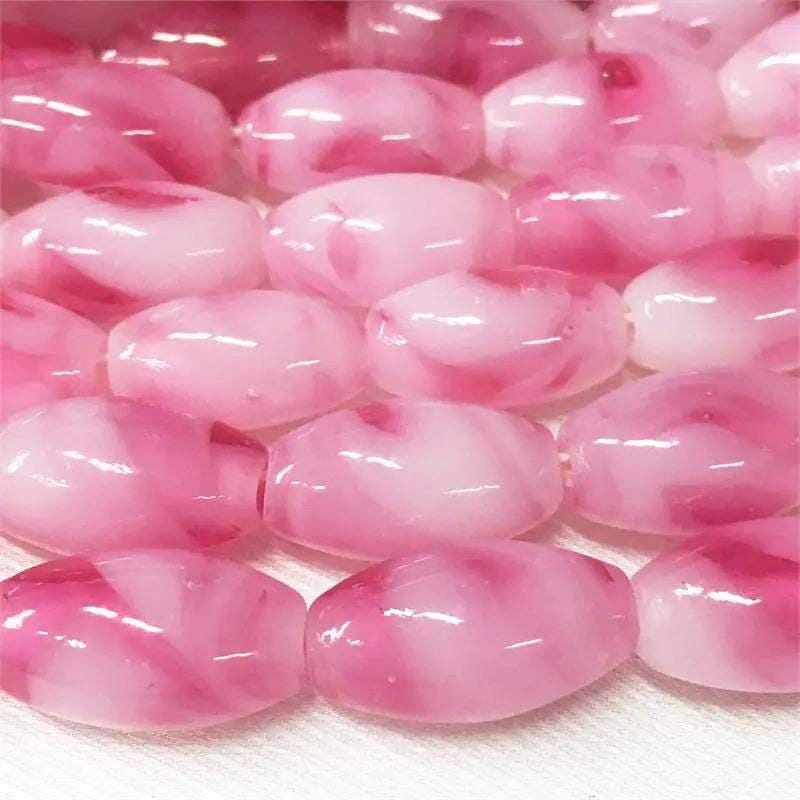 4 Vintage Pink Japan Opal Oval Glass Beads