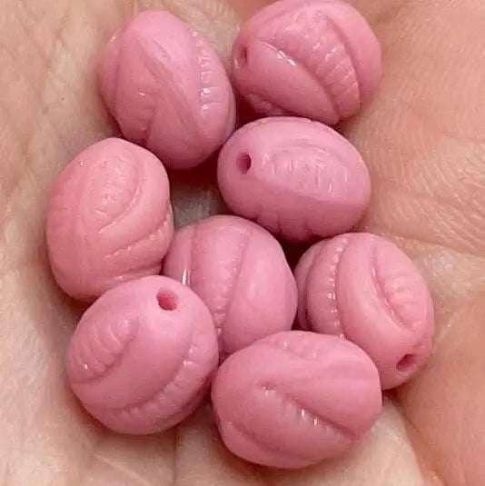 8 Vintage Pink German Etched Oval Glass Beads