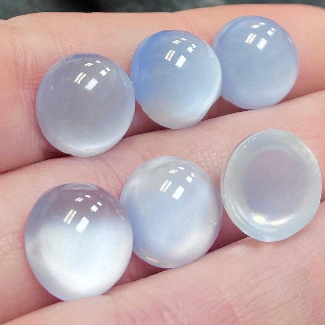 6 Vintage Blue Moonglow German Round Glass Cabochons