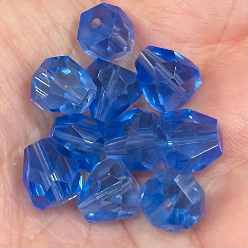 10 Vintage Blue Mixed Machine Cut Blue Teardrop Glass Beads