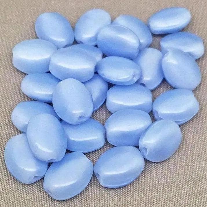 25 Vintage Blue Moonglow Czech Oval Glass Beads