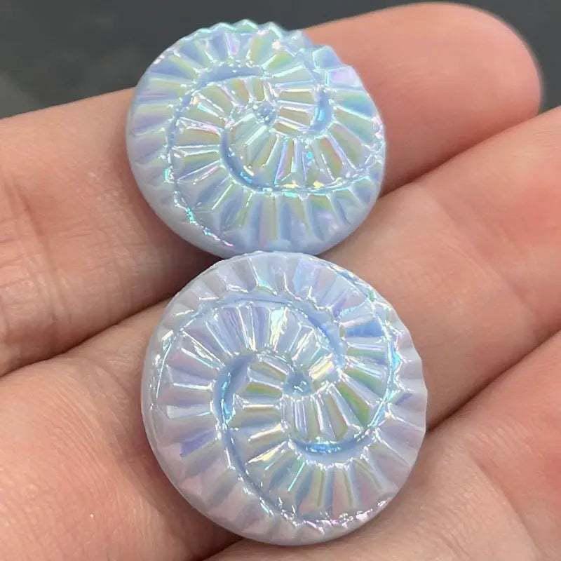 2 Vintage Blue Light AB Spiral Round Glass Cabochons