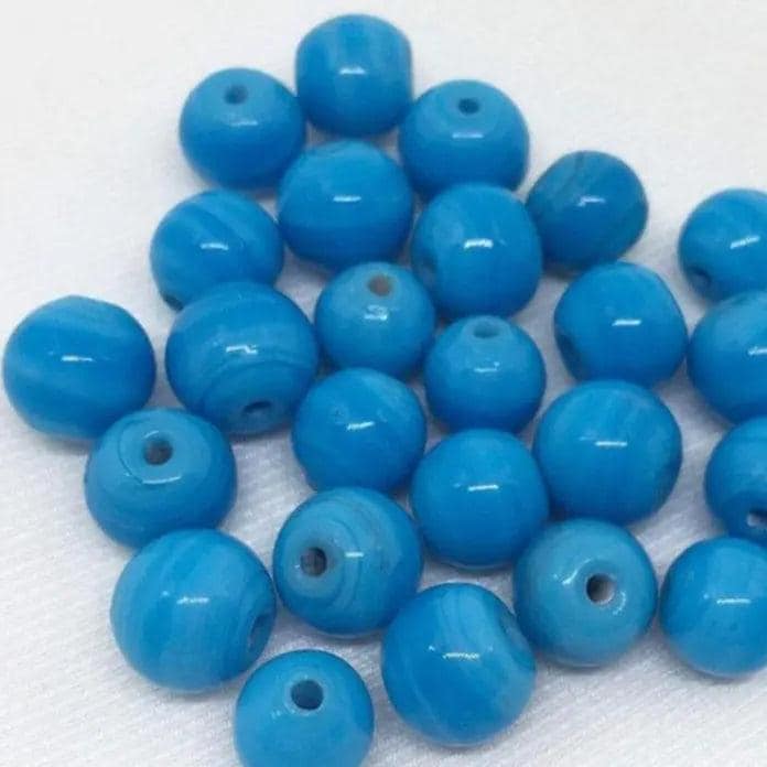 25 Vintage Blue Striped Round Mixed Glass Beads