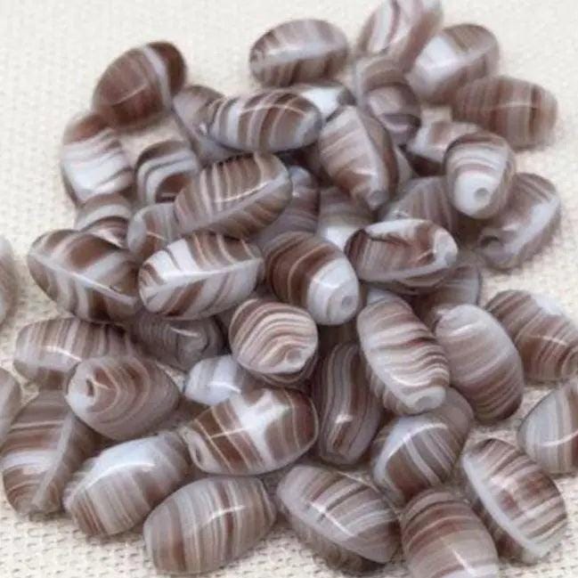50 Vintage Brown Striped Czech Glass Oval Beads