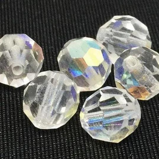 6 Vintage AB Clear Faceted Glass Beads