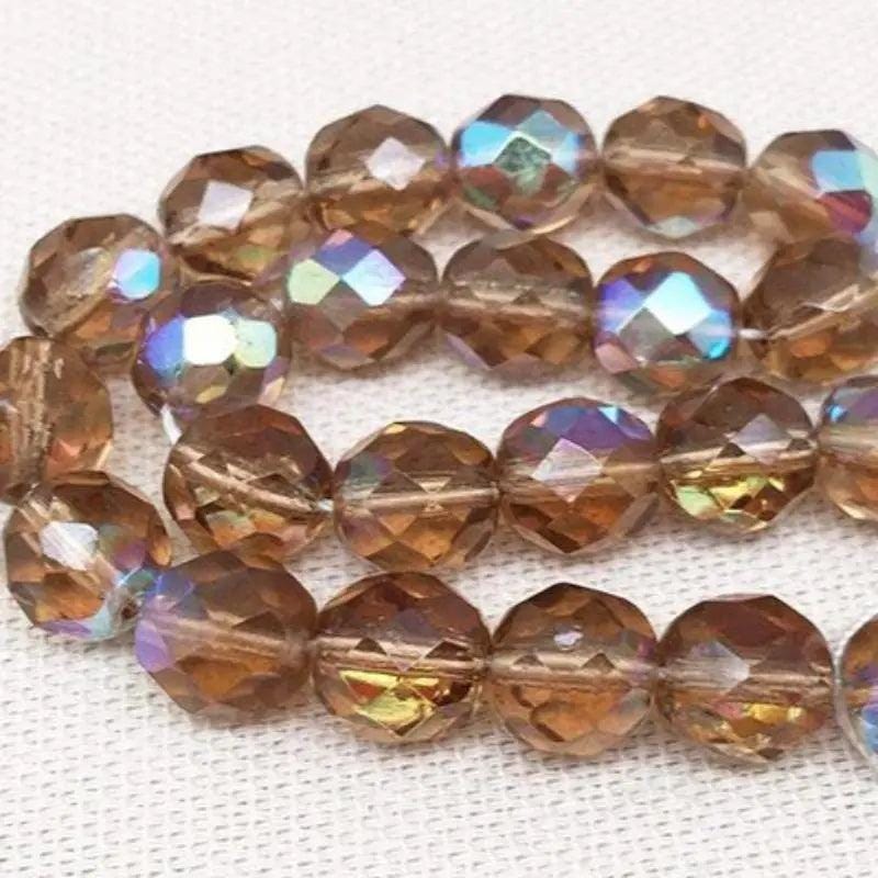 50 Brown AB Czech Fire Polished Transparent Glass Beads