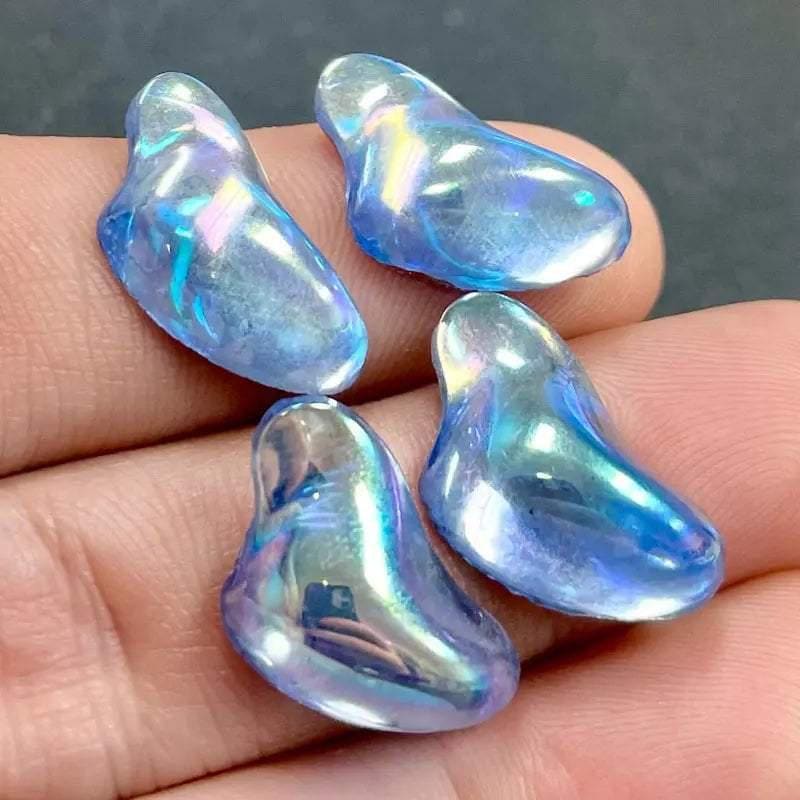 8 Vintage Blue German Iridescent Baroque Glass Cabochons