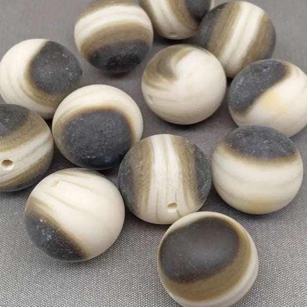 8 Vintage Ivory Brown Matte Lucite Beads