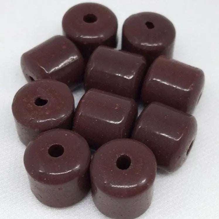 10 Vintage Brown Czech Cylindrical Glass Beads