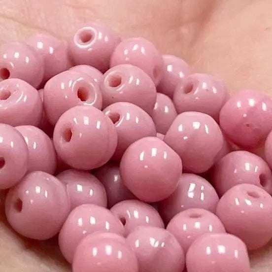 100 Vintage Pink Czech Opaque Rose Round Glass Beads