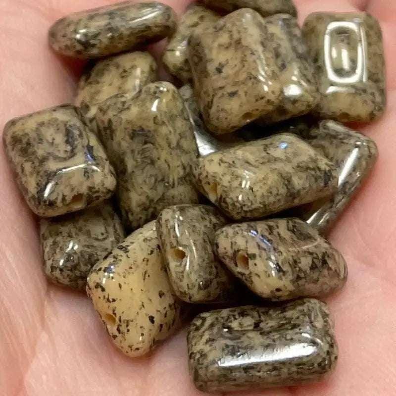 20 Vintage Tan Brown Picasso Rectangle Glass Beads