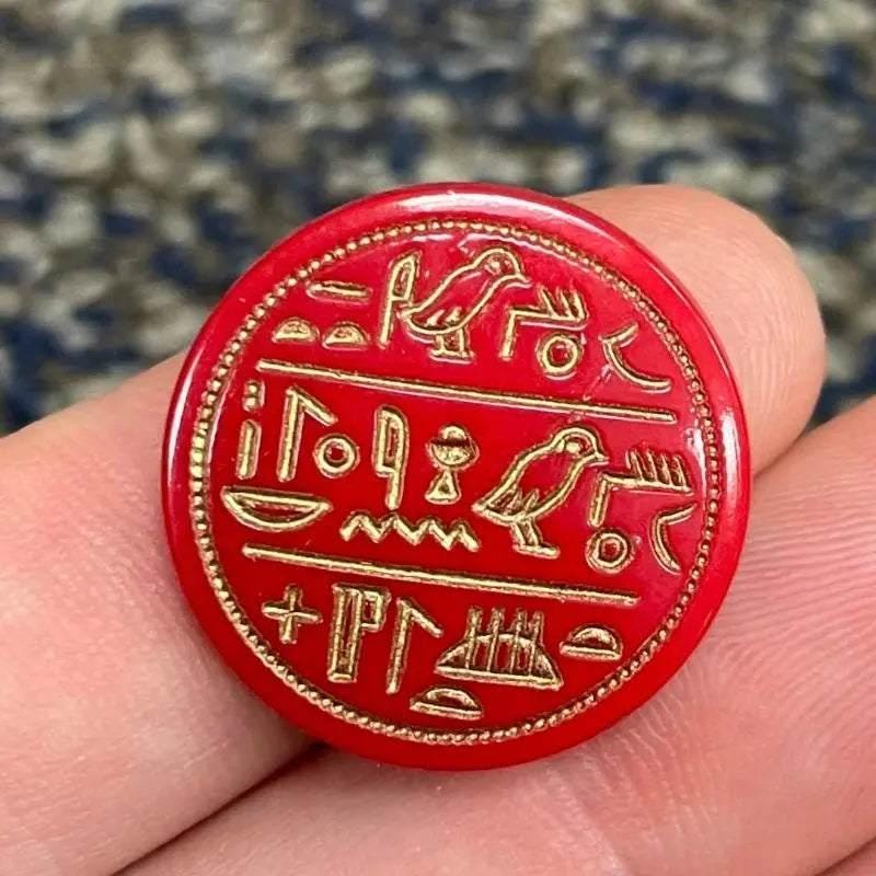 4 Vintage Red Egyptian Round Glass Round Glass Cabochons #9628