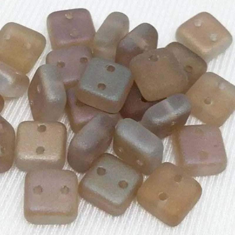 50 Brown Matte Two Hole Czech Chexx Square Glass Beads