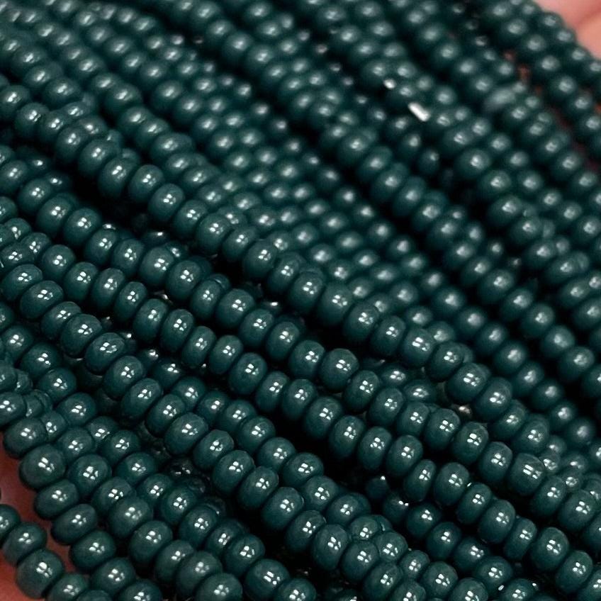 1 Hank Green Jade Dark Czech Glass Seed Beads