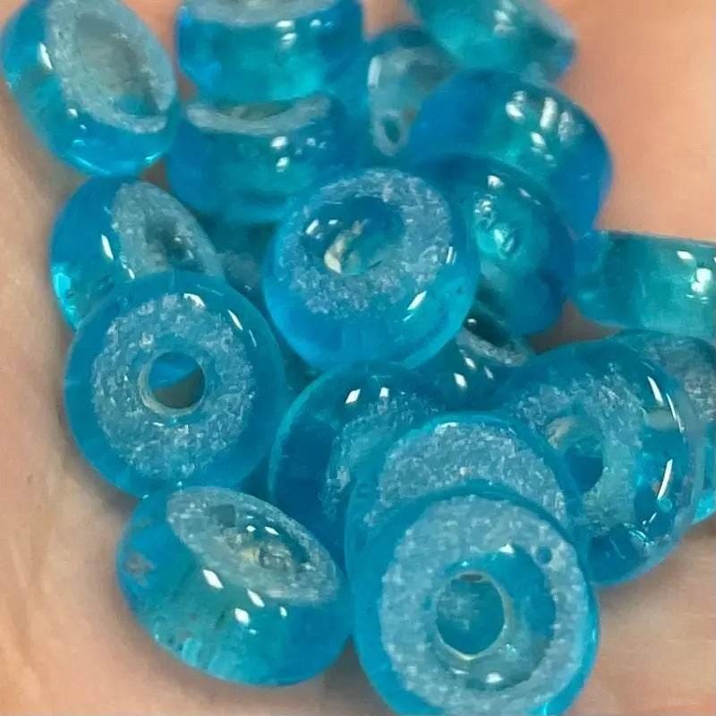 20 Antique Aqua Ring Rondelle Glass Beads