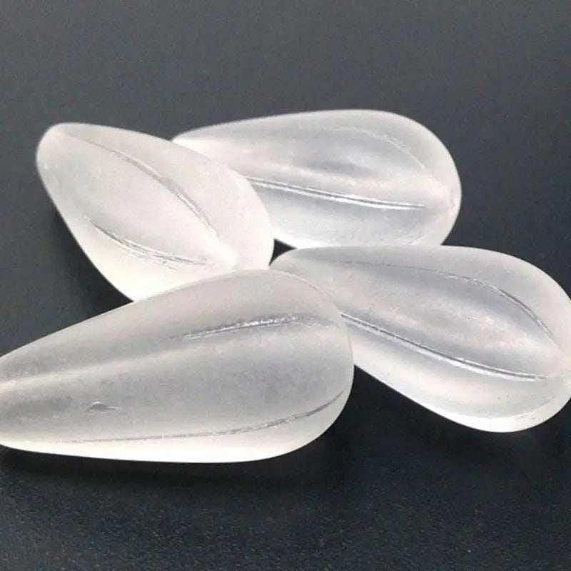 4 Vintage Clear Czech Matte Teardrop Glass Beads