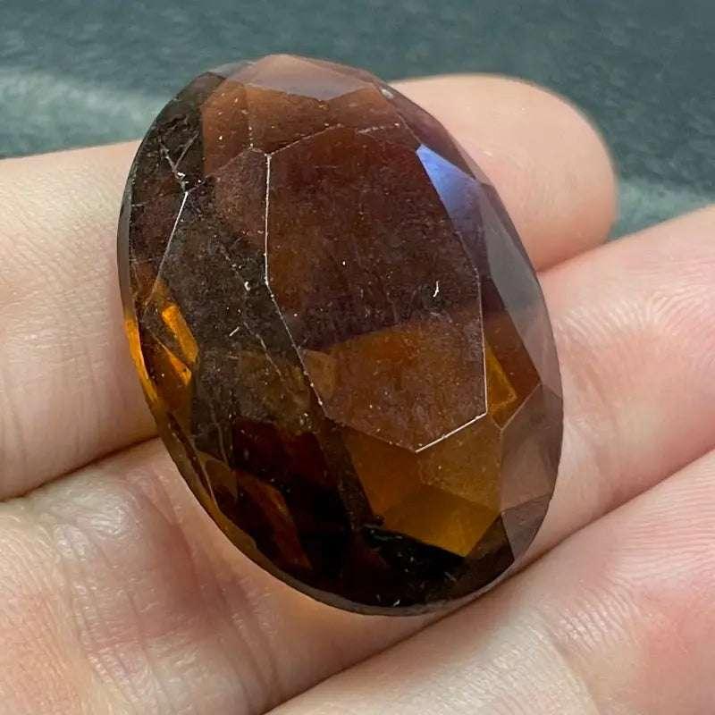 1 Vintage Brown Transparent Oval Glass Stone
