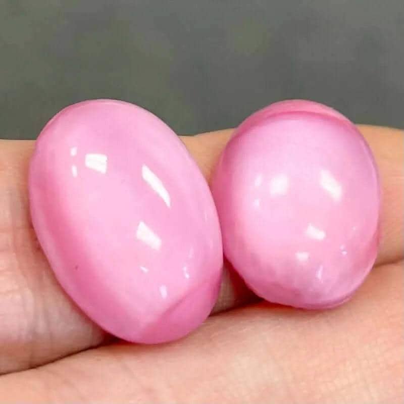 2 Vintage Pink German Moonglow Oval Glass Cabochons