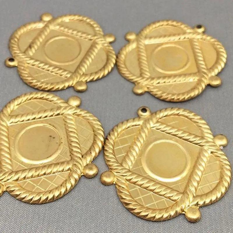 8 Vintage Brass Metal Pendants