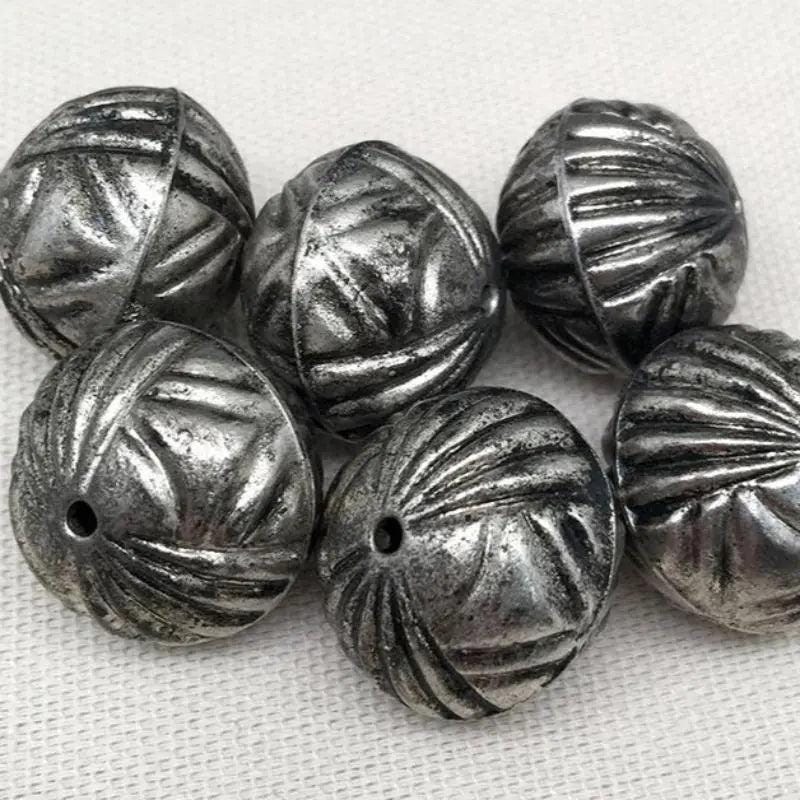 6 Vintage Silver Light Weight Metal Beads