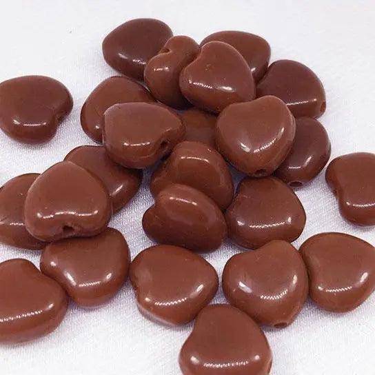 50 Vintage Brown Reddish Czech Heart Glass Beads
