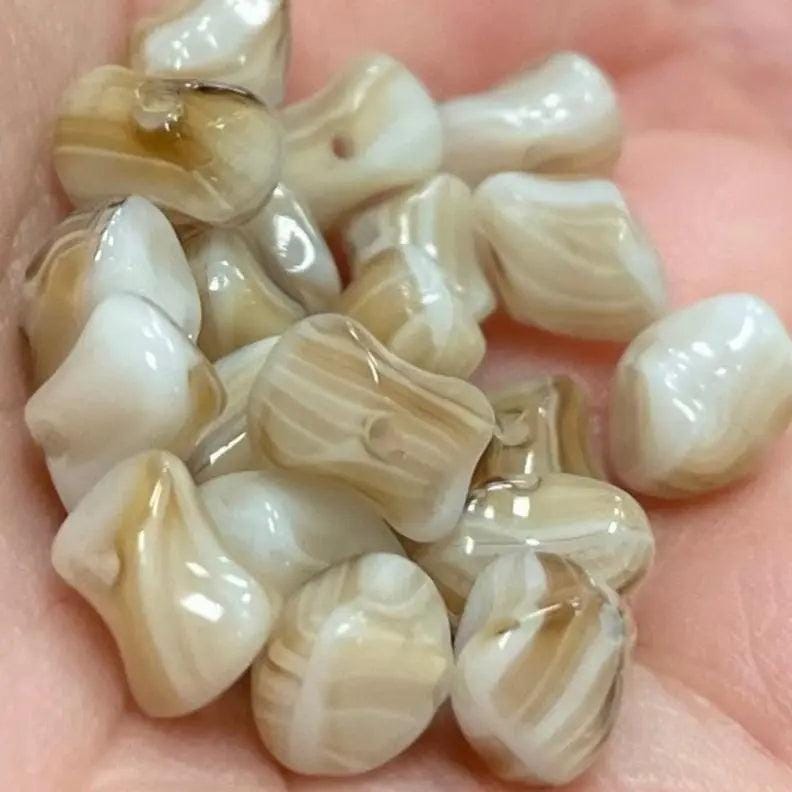 100 Vintage Brown Tan Cream Czech Striped Glass Beads