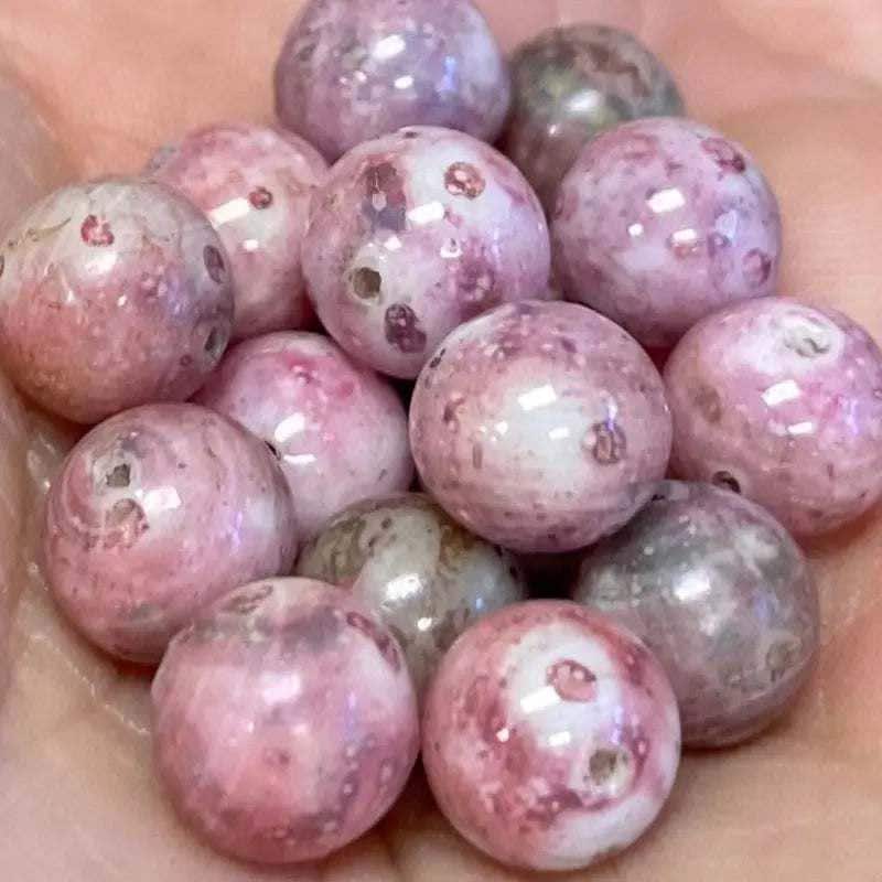 50 Vintage Pink Picasso Round Glass Beads