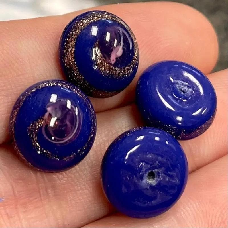 4 Vintage Blue Royal Japan Glass Button Fronts