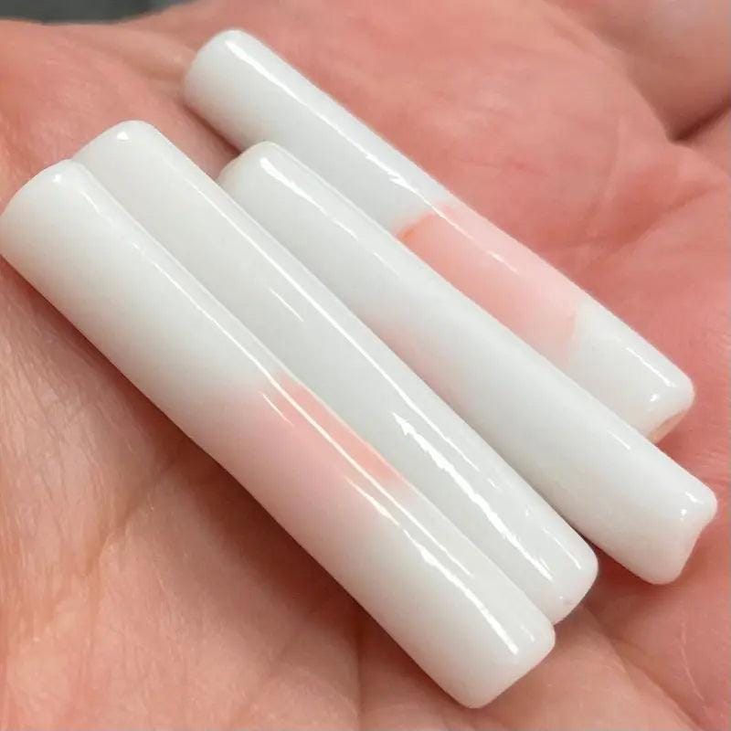 4 Vintage White Japan Angel Coral Blush Tube Glass Beads