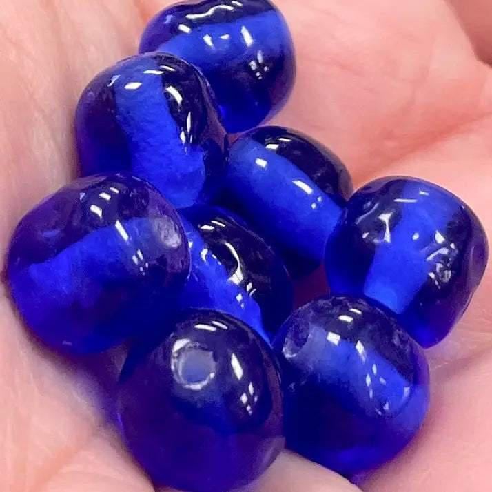 8 Vintage Blue Sapphire Dark Japan Dimpled Beads Cherry Brand