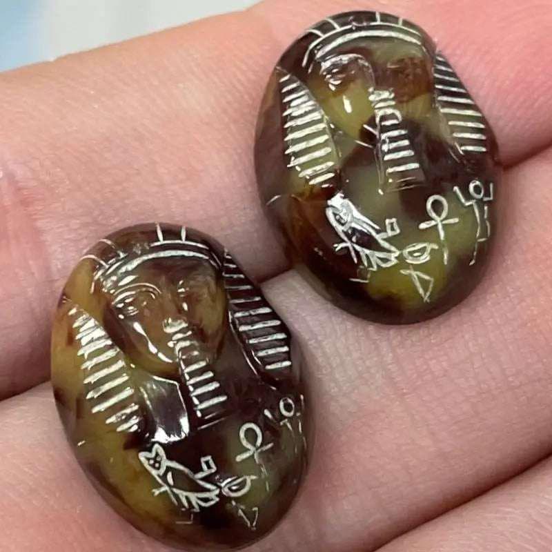 4 Vintage Brown Tortoise Acrylic Egyptian King Cabochons