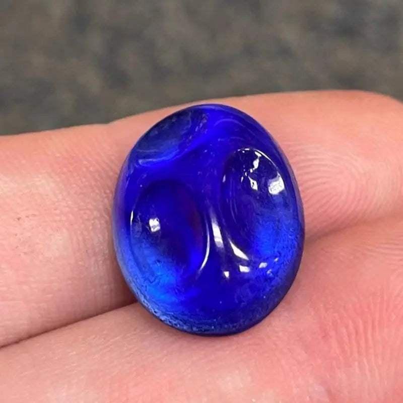2 Vintage Blue Foil Dimpled Oval Glass Cabochons